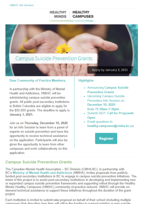 Announcing Campus Suicide Prevention Grants + Info Session